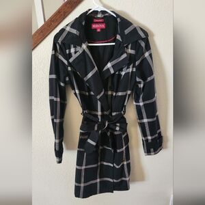 Merona Belted Trench Coat, Plaid, Size Small
